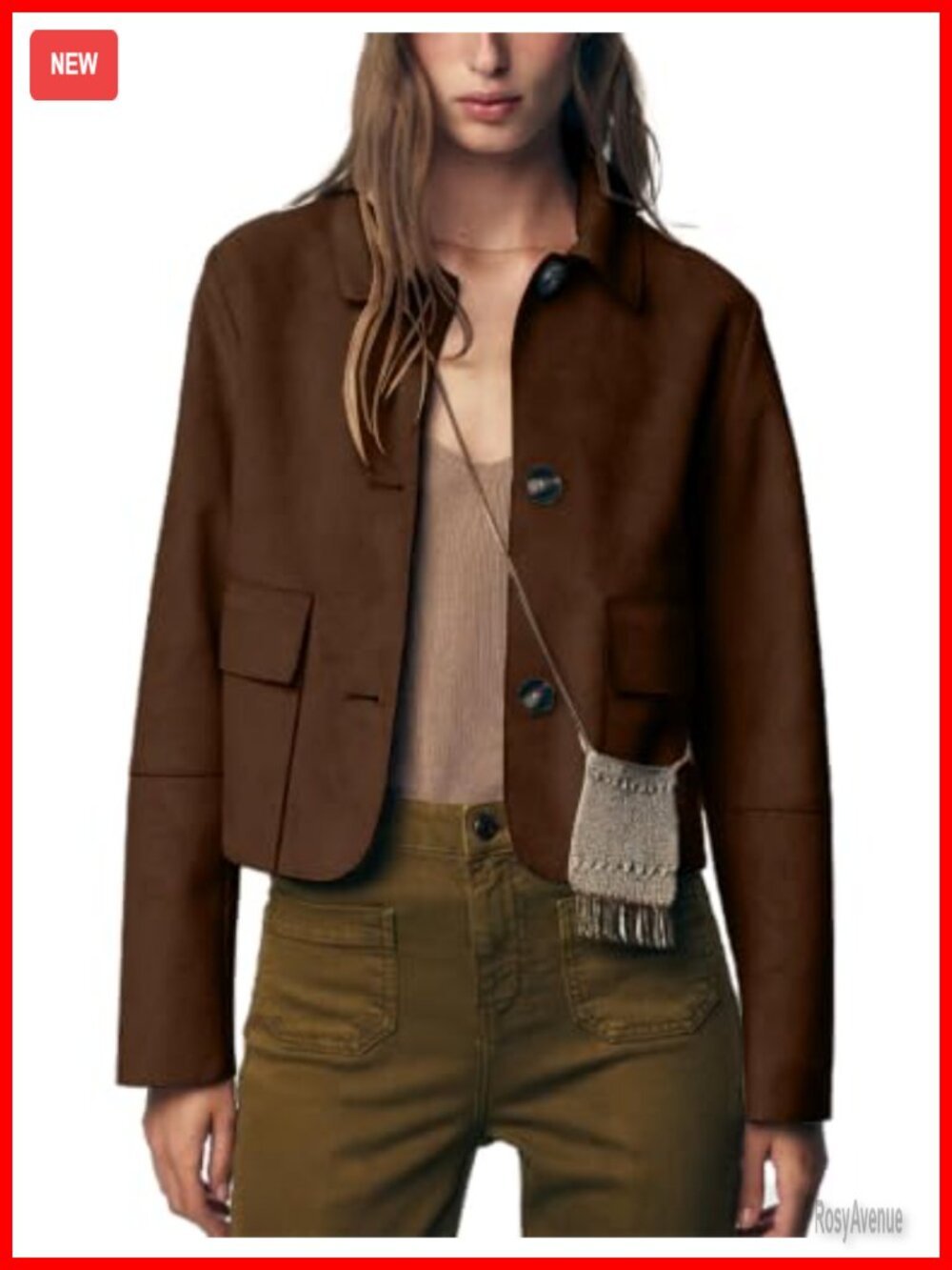 Faux Suede Cropped Button Down Jacket Casual Aviator Women's Long Sleeve